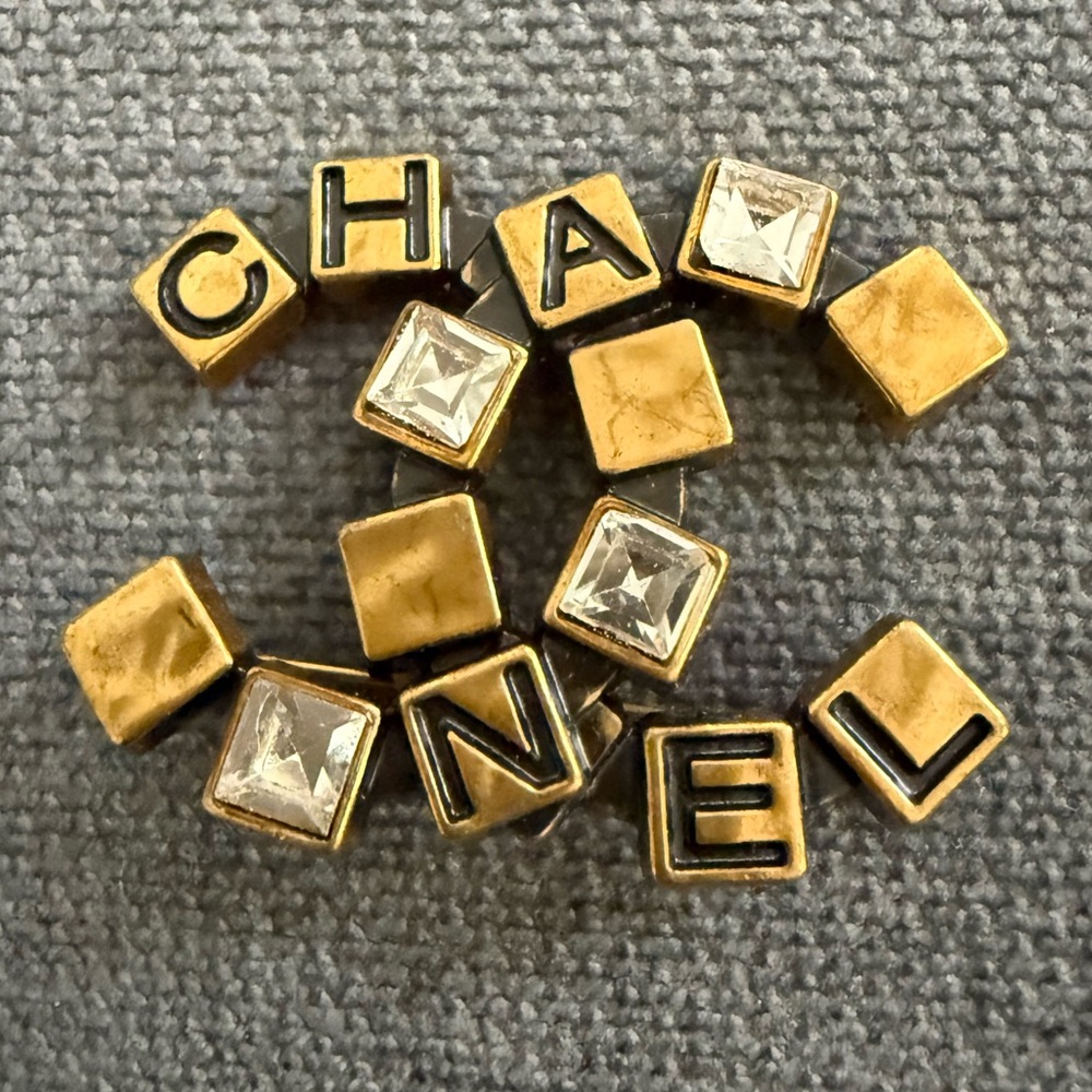 Gold and Black Letter Charms Brooch
